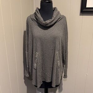 n/p Elegant Gray Cowl Neck Sweater Relaxed Fit Knit Pockets for Women